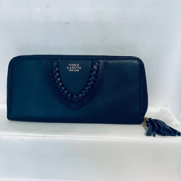 Vince Camuto Navy Blue/Gold Women's Zip Up Around Wallet-Genuine Leather-Storage - Picture 5 of 15